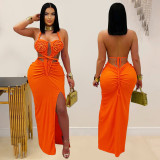 EVE Knit Halterneck Backless Solid Color Maxi Dress BY-7407