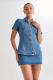 EVE Short Sleeve Lapel Tops Skirt Denim Suit GMYT-13521