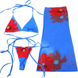 EVE Sexy Print Halterneck Bikinis+Long Skirt Three Piece Swimsuit DLSF-K24S61284
