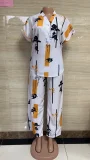 EVE Plus Size Short Sleeve Print Shirt Two Piece Set GMYT-944