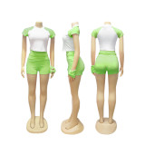 EVE Contrast Color Short Sleeve T Shirt Two Piece Shorts Set SFY-733