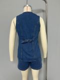 EVE Sleeveless Loose Denim Two Piece Shorts Set GMYT-13368