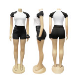 EVE Contrast Color Short Sleeve T Shirt Two Piece Shorts Set SFY-733