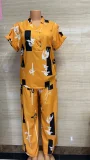 EVE Plus Size Short Sleeve Print Shirt Two Piece Set GMYT-944
