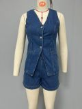 EVE Sleeveless Loose Denim Two Piece Shorts Set GMYT-13368