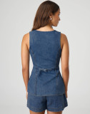 EVE Sleeveless Loose Denim Two Piece Shorts Set GMYT-13368