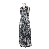 EVE Sleeveless Print High Split Maxi Dress(With Belt) ZSD-0745