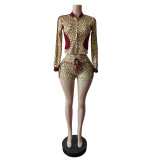 EVE Long Sleeve Leopard Print 2 Piece Shorts Set MEM-88651