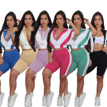 EVE Sport Short Sleeve Contrast Color Shorts Suit SFY-756