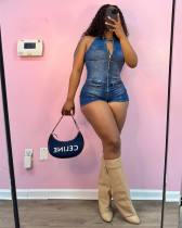 EVE Halterneck Sleeveless Zipper Denim Romper MEM-88650