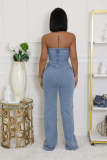 EVE Washed Wrap Chest  Loose Denim Jumpsuit LX-6996