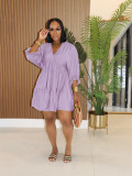 EVE Solid Color Loose V Neck Mini Dress SFY-748