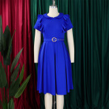 EVE Short Sleeve Solid Color Ruffles Midi Dress GATE-D583