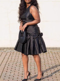 EVE Solid Color Press Pleated Sleeveless Midi Dress MK-3215