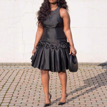 EVE Solid Color Press Pleated Sleeveless Midi Dress MK-3215