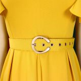 EVE Short Sleeve Solid Color Ruffles Midi Dress GATE-D583