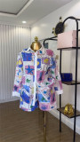 EVE Print Hollow Out Shirt Two Piece Short Set GCNE-72536