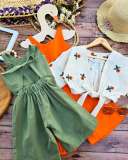 EVE Kids Girls Print Vest Solid Romper 2 Piece Set GYAY-8132