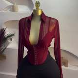EVE Fashion Long Sleeve Solid Lapel Shirt GCNE-72601