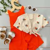 EVE Kids Girls Print Vest Solid Romper 2 Piece Set GYAY-8132