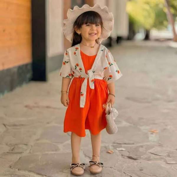 EVE Kids Girls Print Vest Solid Romper 2 Piece Set GYAY-8132