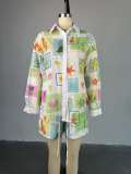 EVE Print Hollow Out Shirt Two Piece Short Set GCNE-72536
