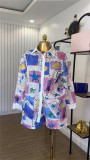 EVE Print Hollow Out Shirt Two Piece Short Set GCNE-72536