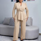 EVE Plus Size Solid Color Long Sleeve Two Piece Pants Set GATE-D549