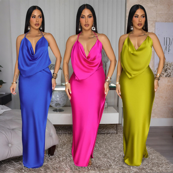 EVE Fashion Backless Solid Color Split Maxi Dress CYA-901808