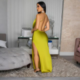 EVE Fashion Backless Solid Color Split Maxi Dress CYA-901808