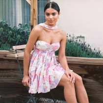 EVE Print Halterneck Backless Irregular Mini Dress XEF-K25D72482