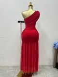 EVE Solid Color Slash Shoulder Split Maxi Dress GXIN-S-8819