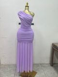 EVE Solid Color Slash Shoulder Split Maxi Dress GXIN-S-8819