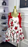 EVE Sleeveless Printed Bow Tie Ruffle Mini Dress GXIN-S-8803