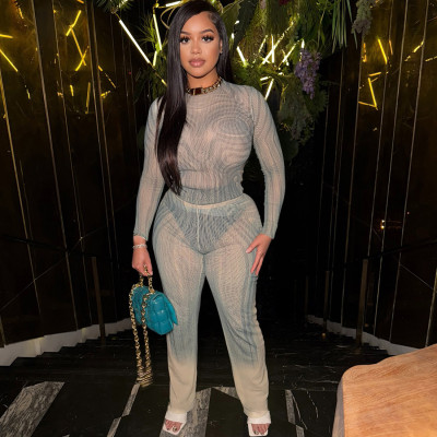 EVE Mesh Long Sleeve Slim Two Piece Pants Set GZJQ-K25S73983