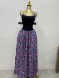 EVE Color Block Print Sling Pleated Long Dress GXIN-S-8835