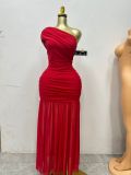 EVE Solid Color Slash Shoulder Split Maxi Dress GXIN-S-8819