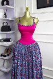 EVE Color Block Print Sling Pleated Long Dress GXIN-S-8835