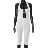EVE Metal Button Cutout Halterneck Backless Pants Set MXBF-J25ST086