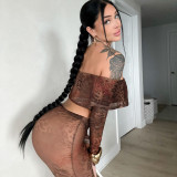 EVE Leopard Print Mesh One Shoulder Seventh Pants Suit MXBF-D25ST201