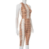 EVE Stripe Print Halterneck Backless Jumpsuit MXBF-J25JP096