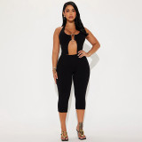 EVE Metal Button Cutout Halterneck Backless Pants Set MXBF-J25ST086