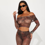 EVE Leopard Print Mesh One Shoulder Seventh Pants Suit MXBF-D25ST201