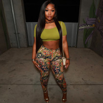 EVE Short Sleeve U Neck Print Pants 2 Piece Suit MXBF-Q25ST195