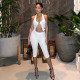 EVE Metal Button Cutout Halterneck Backless Pants Set MXBF-J25ST086