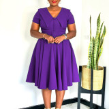 EVE Plus Size Solid Color Short Sleeve Midi Dress GATE-588