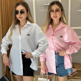 VIP1 Washed Letter Embroidered Loose Shirt QKYF-71602