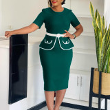 EVE Plus Size Short Sleeve Slim Midi Dress GMLF-3339