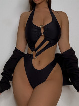 EVE Halterneck Backless Solid One Piece Swimsuit CASF-6755