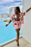 EVE Casual Printed Wrap Chest Shirt Shorts Three Piece Set GDIM-2527